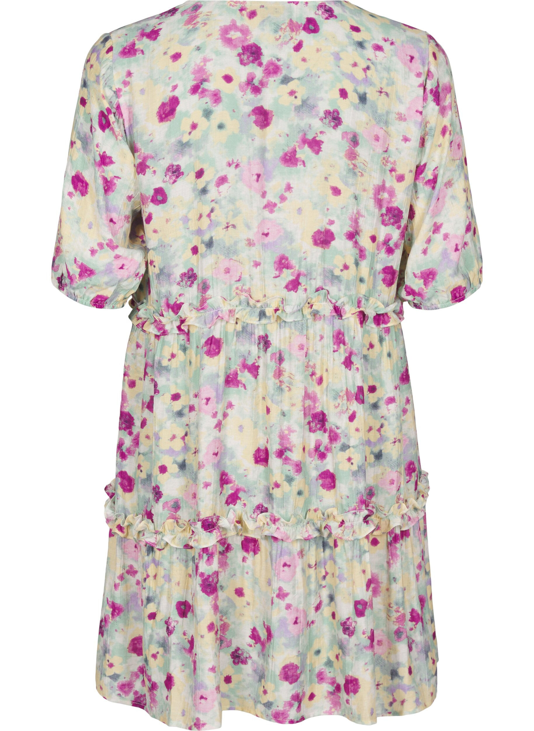 Zizzi Kurzes Sommerkleid mit Blumenprint, Vanille, Packshot image number 1