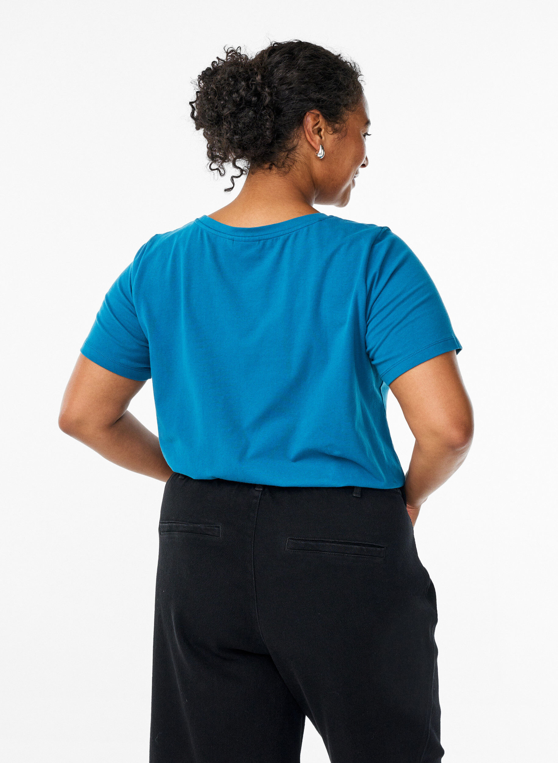 ZizziT-shirt basique en coton de couleur unie, Bleu p&eacute;trole, Model image number 2