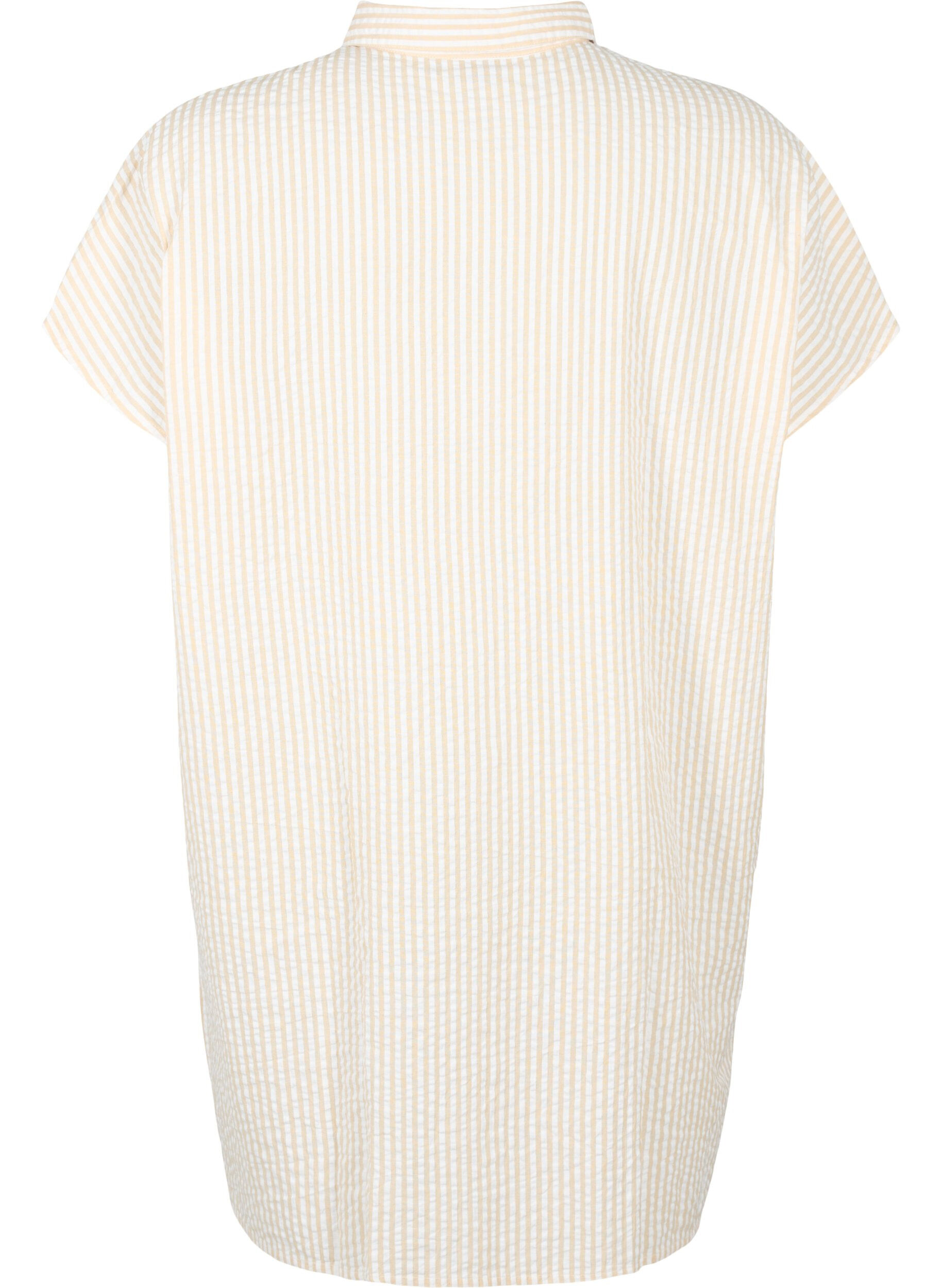 Zizzi Langes gestreiftes Baumwollhemd, White/Natrual Stripe, Packshot image number 1