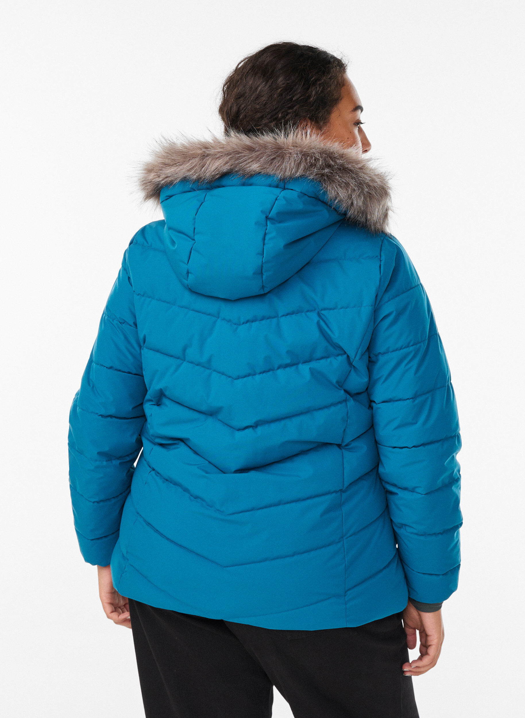 Zizzi Kurze Steppjacke mit Kapuze, Petrol, Model image number 2