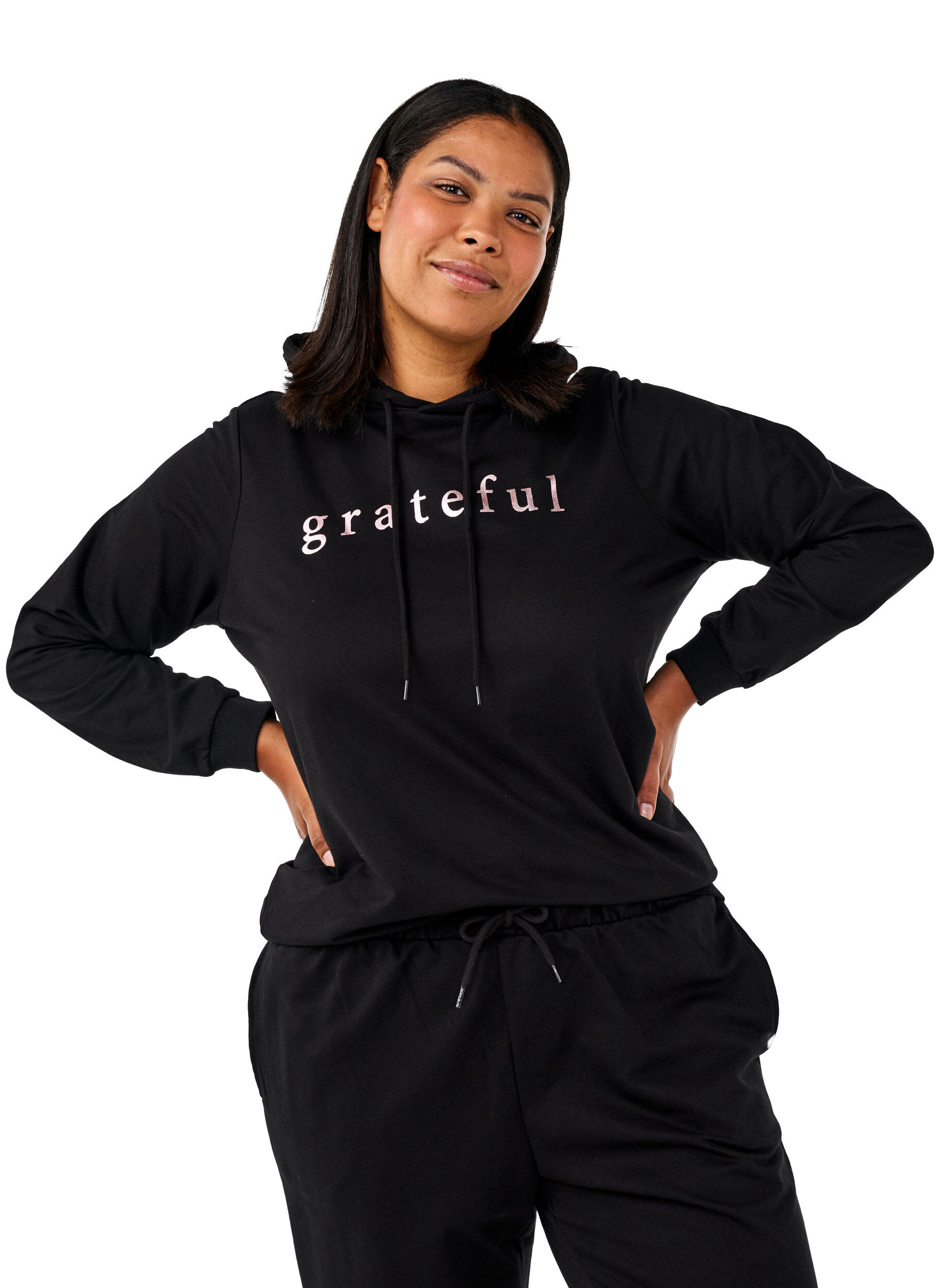 Sweat &agrave; capuche avec imprim&eacute;, Noir, Model