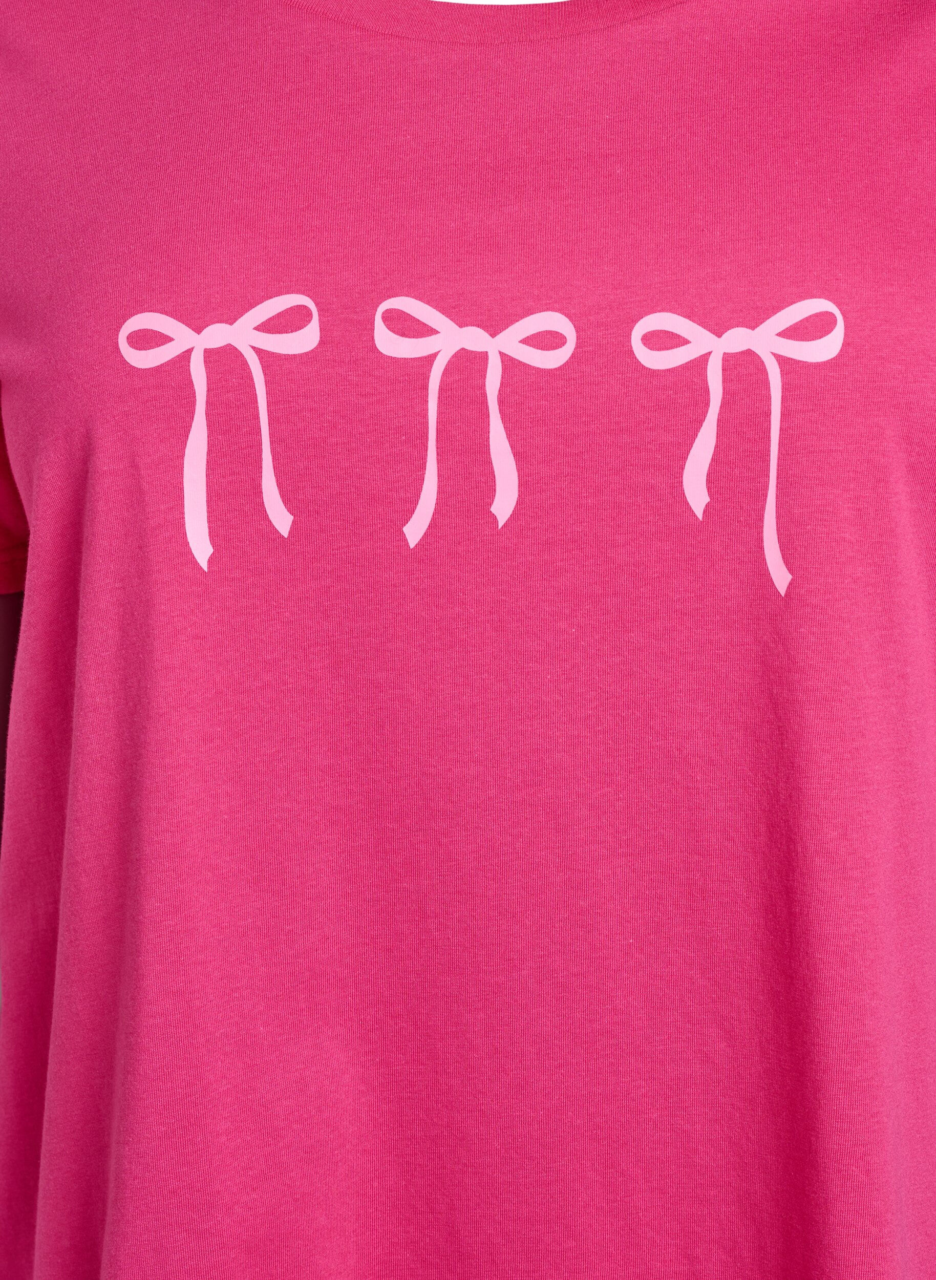 Zizzi Baumwoll-T-Shirt mit Motiv, Raspberry w. Bows, Packshot image number 2