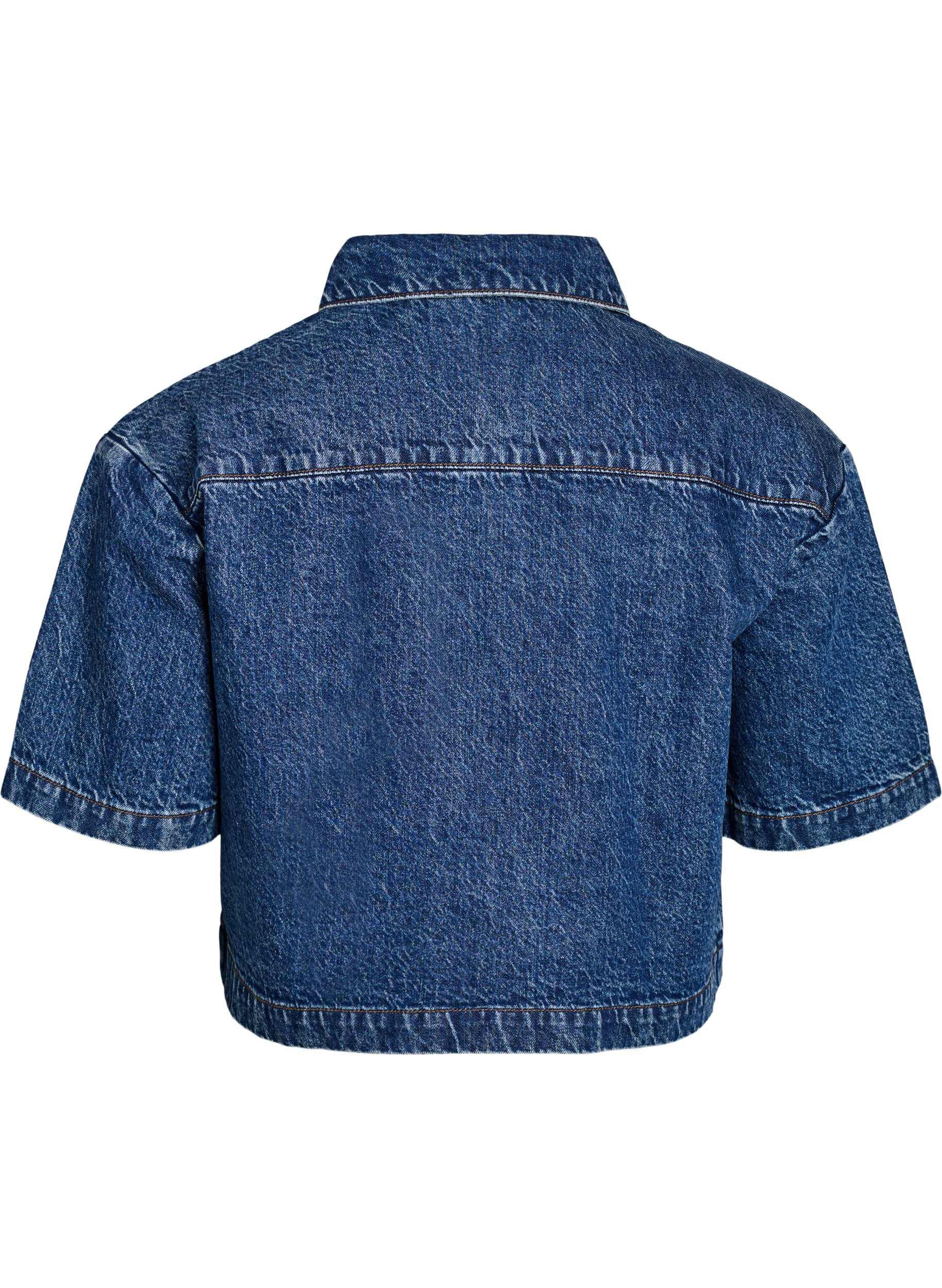 ZizziVeste en jean &agrave; manches courtes avec fermeture &agrave; boutons, Bleu, Packshot image number 1