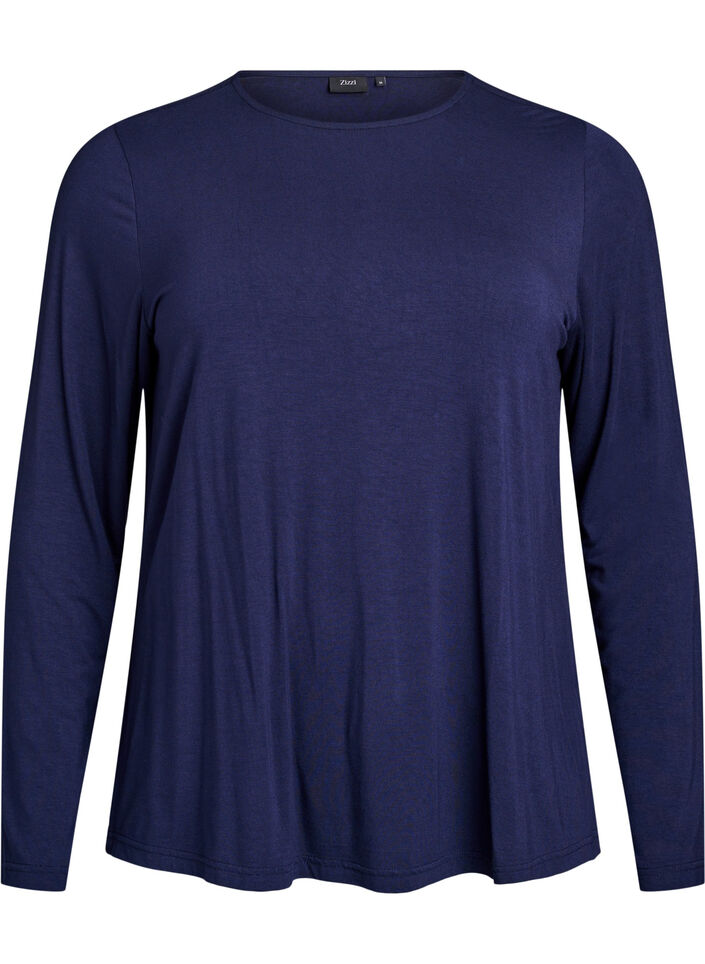 Chemisier uni &agrave; manches longues, Bleu, Packshot image number 0