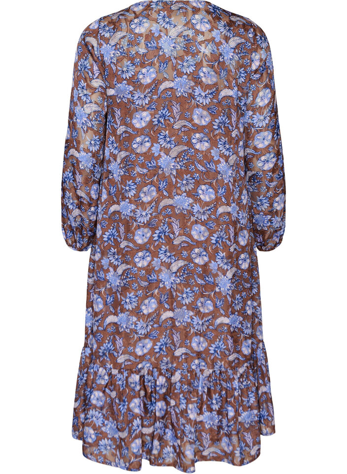 Robe midi &agrave; imprim&eacute; floral avec ourlet &agrave; volants, Marron, Packshot image number 1