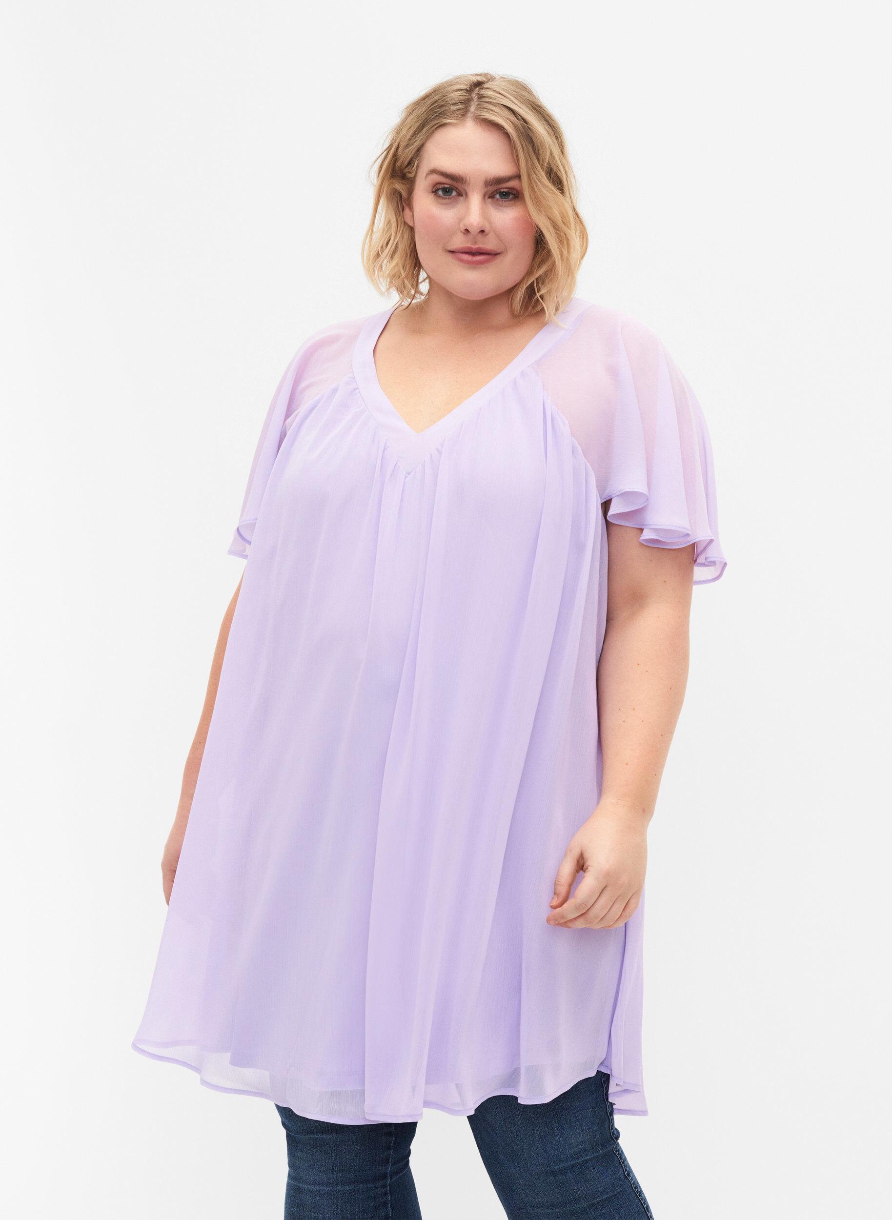 Zizzi Lockeres Kleid mit kurzen &Auml;rmeln, Purple Heather, Model image number 0