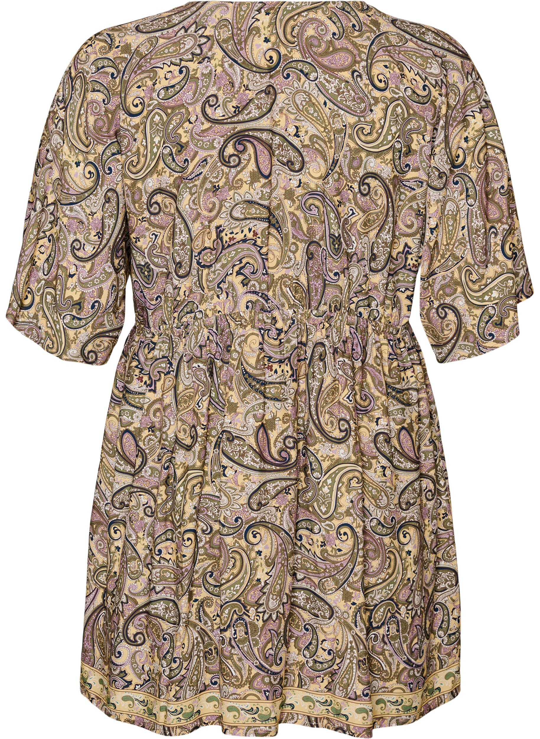 ZizziTunika aus Viskose mit Paisley-Print und Bindeband, Gelb, Packshot image number 1