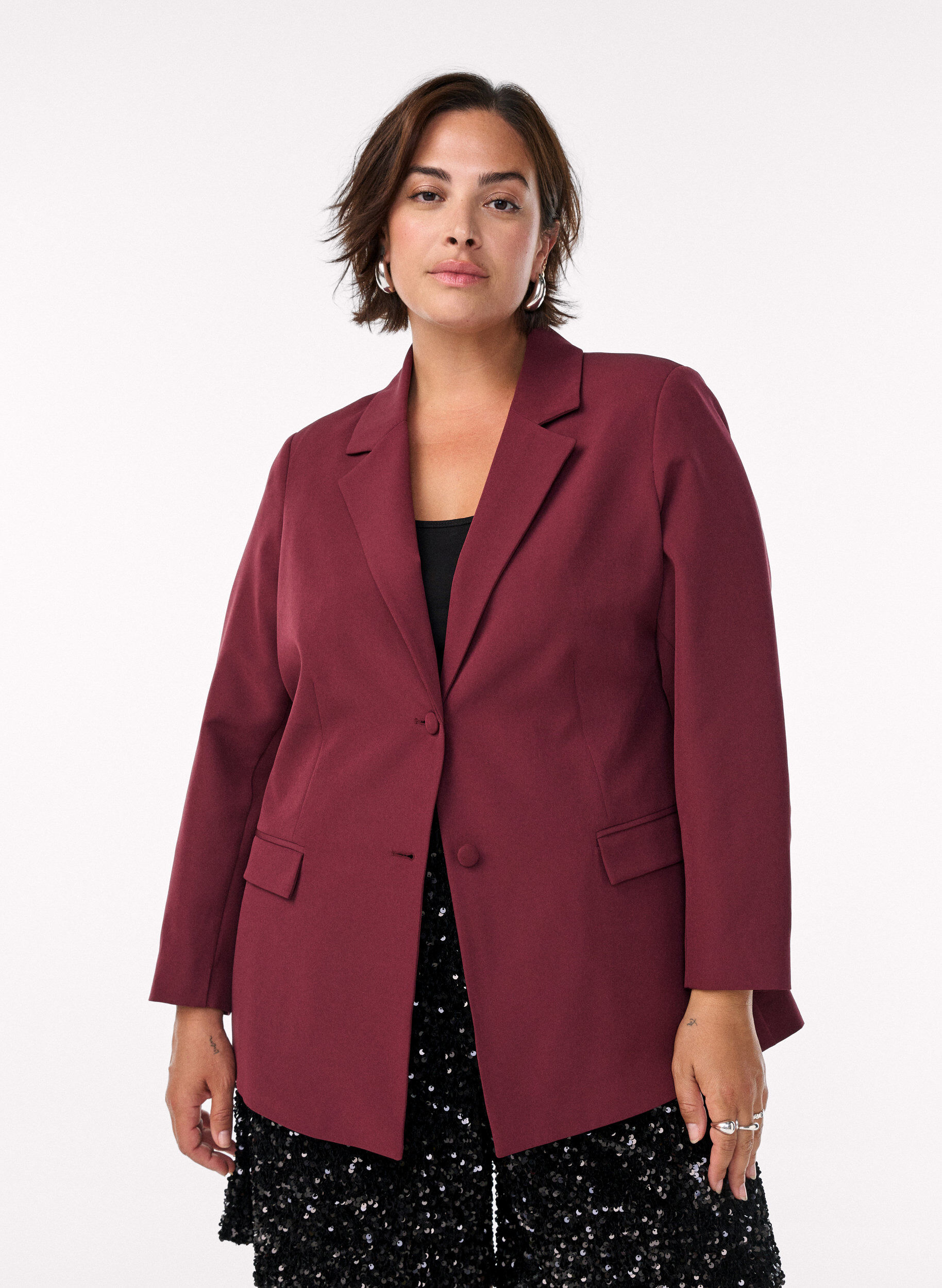 Klassischer Blazer mit Knopfverschluss, Rot, Model