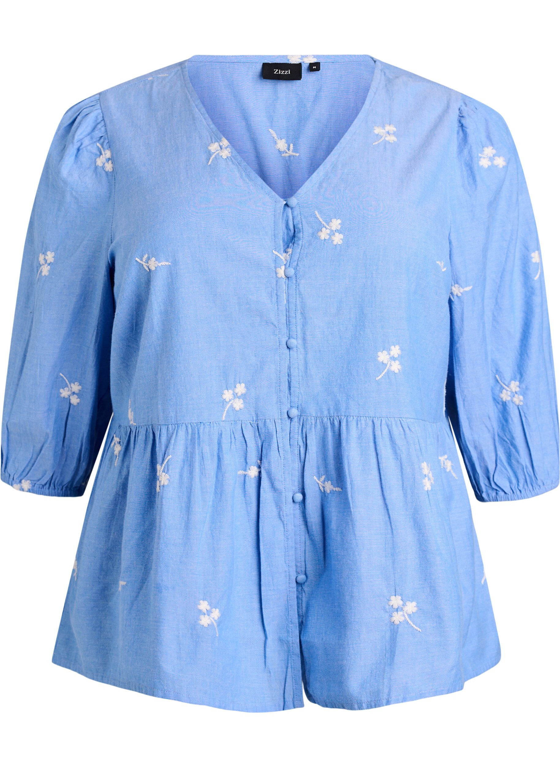 Blouse en coton brod&eacute;e de fleurs et fermeture boutonn&eacute;e