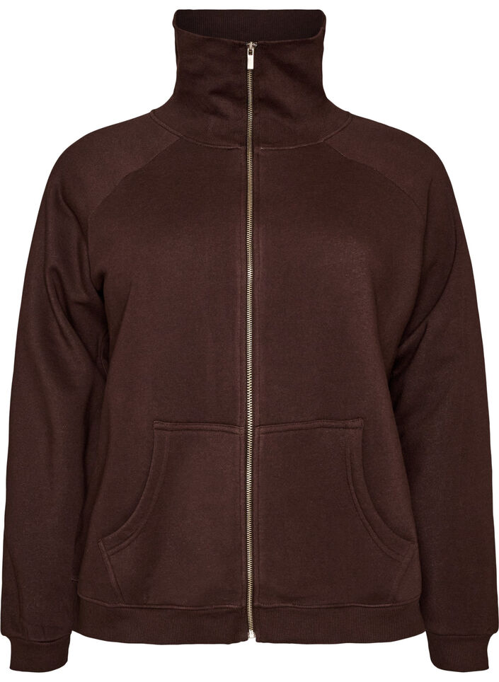 Cardigan sweat avec col montant et zip, Marron, Packshot image number 0