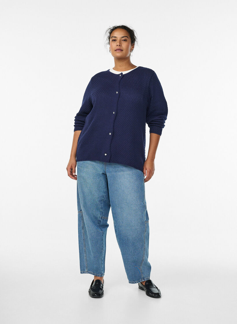 Strickjacke aus Strukturstrick mit kugelförmigen Knöpfen, Blau, Model image number 1