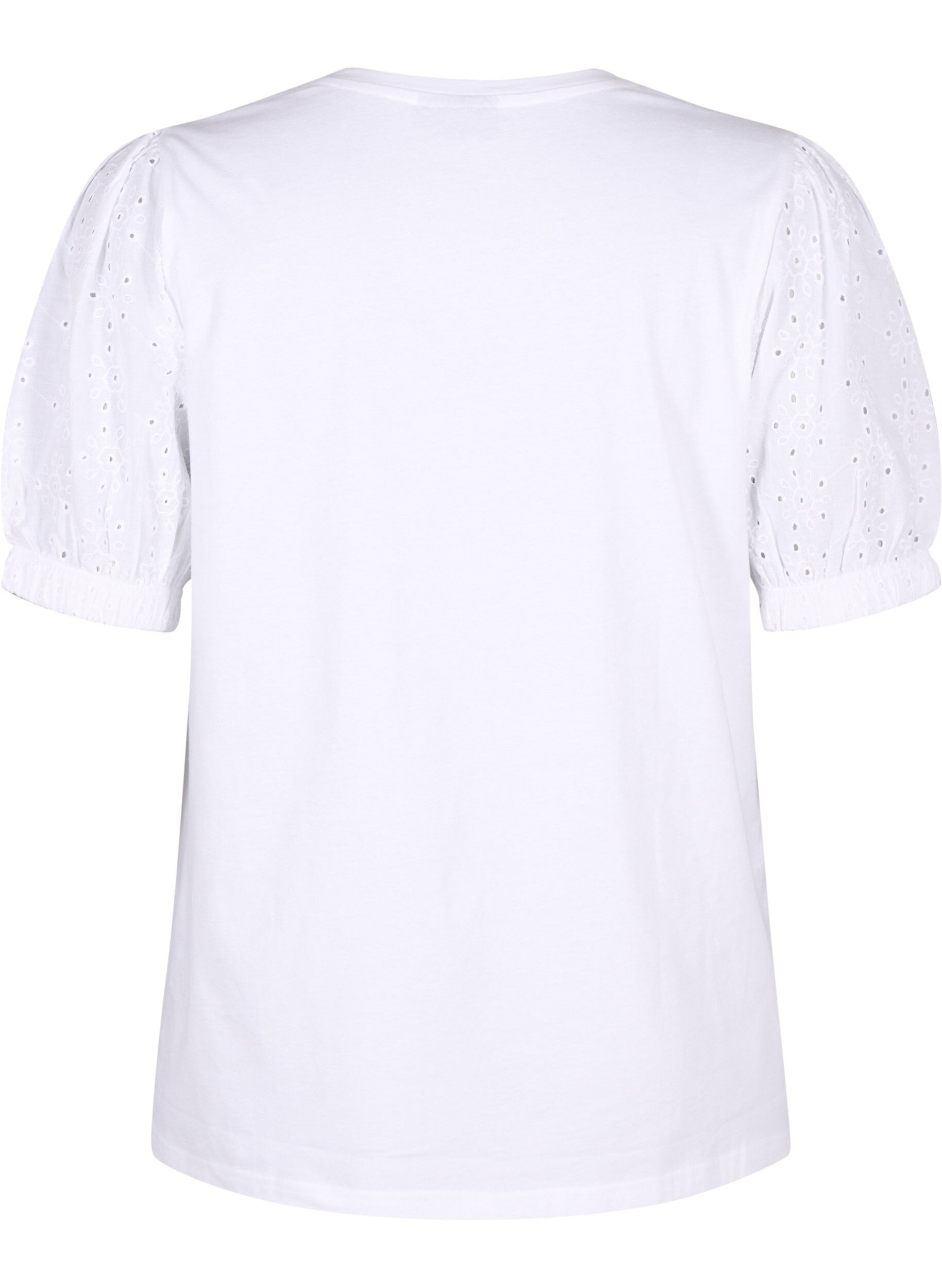 Zizzi Bluse aus Bio-Baumwolle mit Lochstickerei am &Auml;rmel, Bright White, Packshot image number 1
