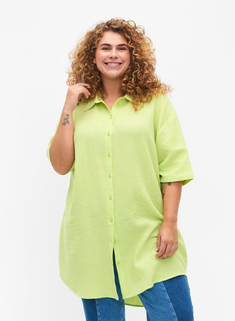 Chemise en coton &agrave; manches mi-longues, Wild Lime, Model image number 0