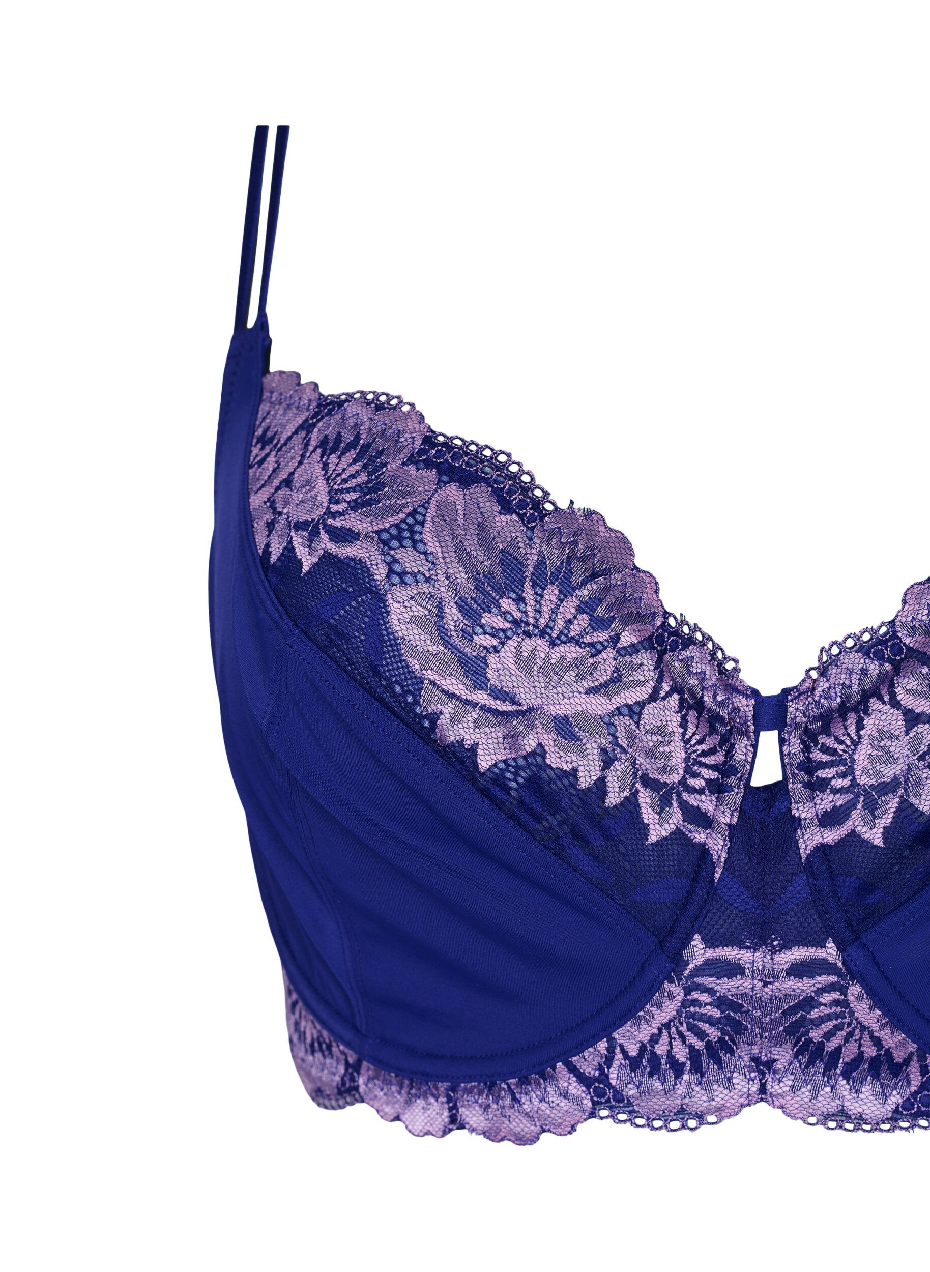 Zizzi Soutien-gorge int&eacute;gral avec armature et dentelle, Clematis Blue ASS, Packshot image number 2