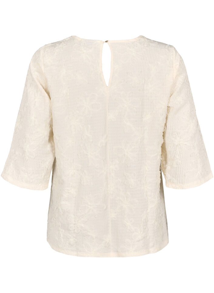 Bluse mit 3/4-Ärmeln und 3D-Blumen, Warm Off-white, Packshot image number 1
