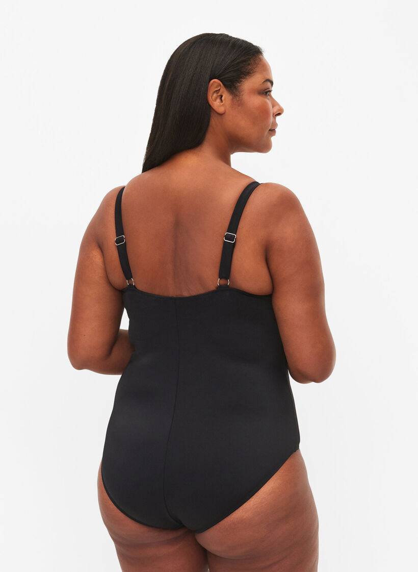 Maillot de bain matelass&eacute; avec draperies, Noir, Model image number 1