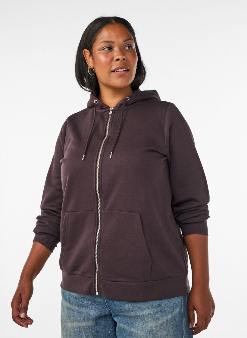 Kapuzensweatshirt mit Rei&szlig;verschluss und Taschen, Braun, Model image number 0