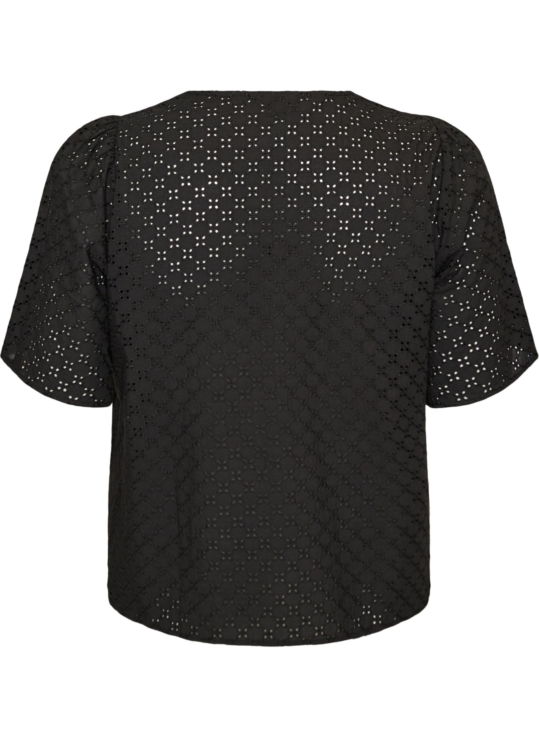 ZizziBluse aus Broderie Anglaise mit Knopfleiste, Schwarz, Packshot image number 1