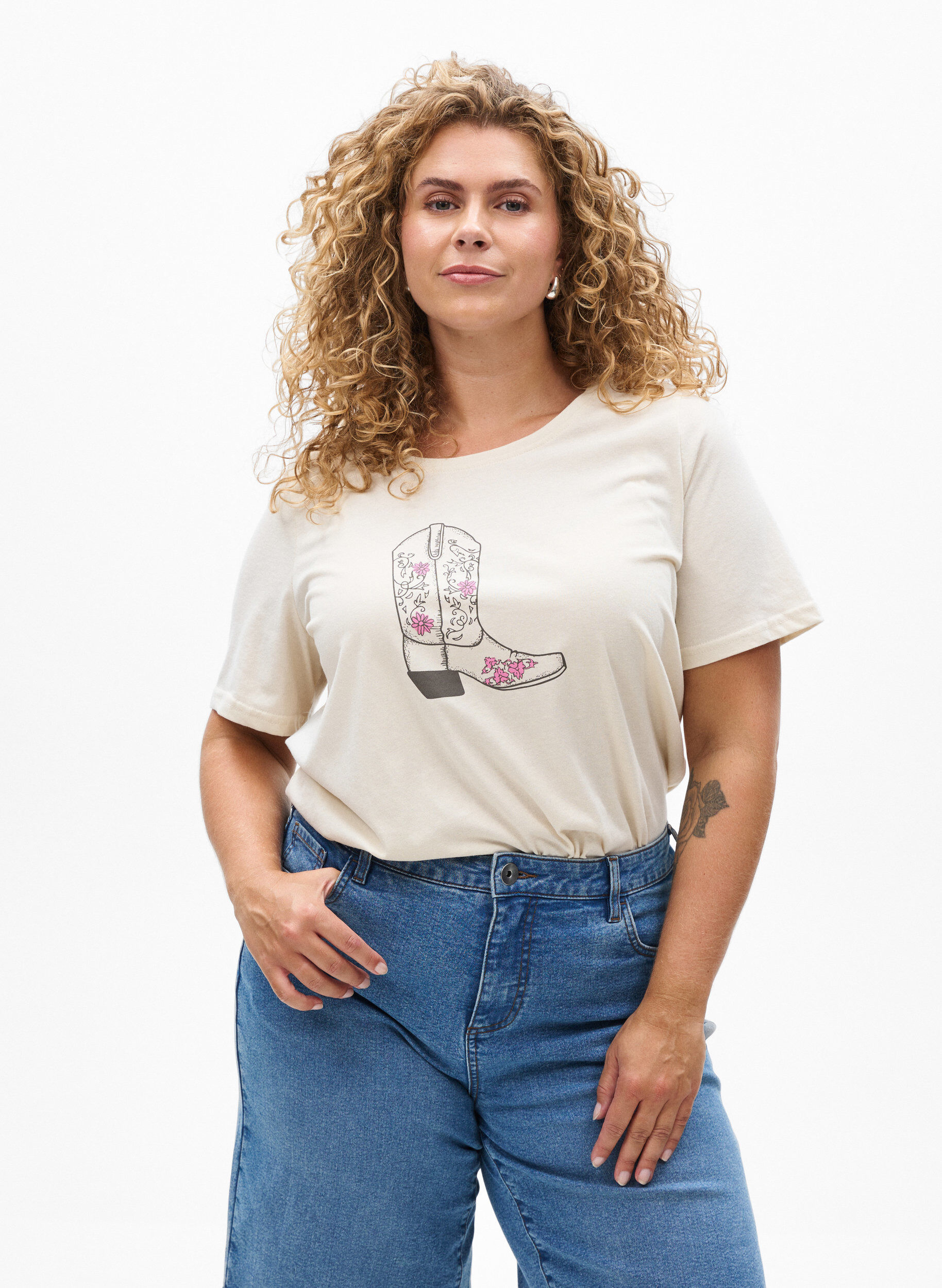 ZizziT-shirt imprim&eacute;, Vanille, Model image number 0