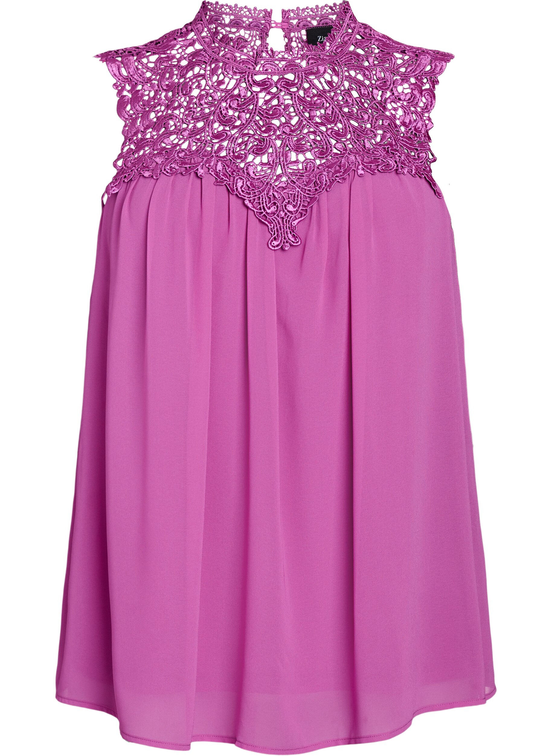 Zizzi &Auml;rmelloses Party-Top mit H&auml;kelarbeit, Lila, Packshot image number 0