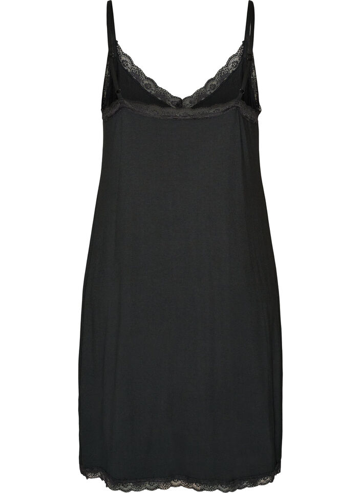 Nuisette en viscose avec dentelle et fentes, Noir, Packshot image number 1