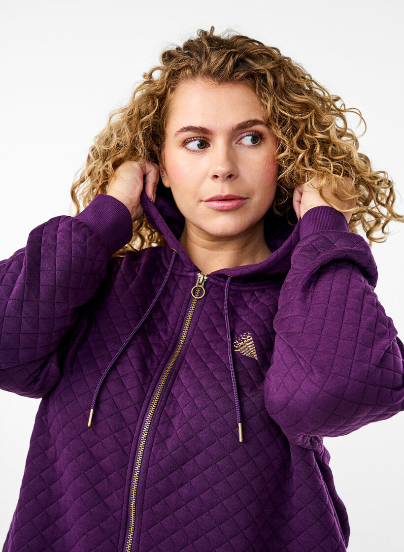 Cardigan de sport long matelassé avec fermeture éclair, Violet, Model image number 3