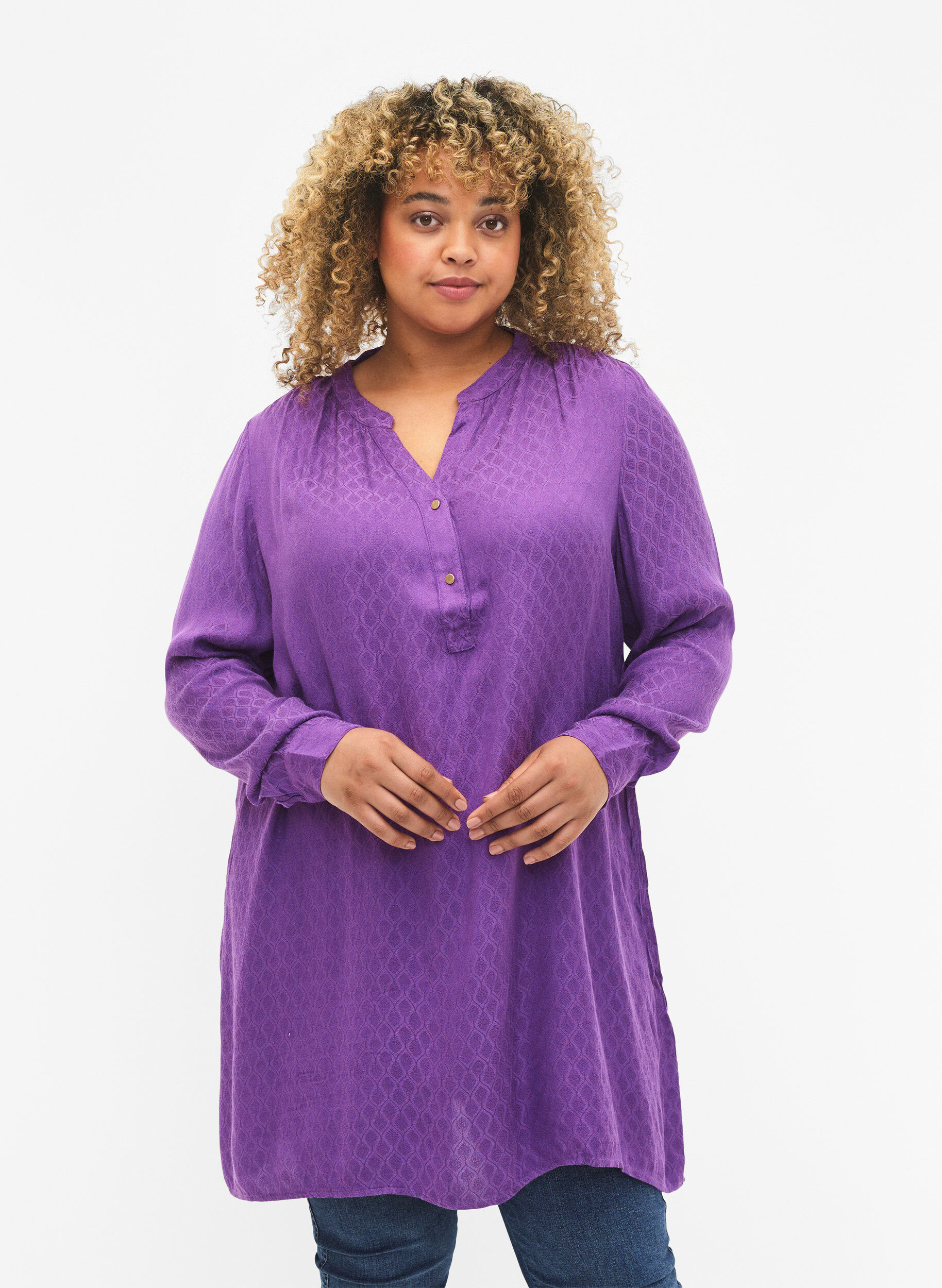 Zizzi Tunique en viscose &agrave; motif ton sur ton, Lavender Violet, Model image number 0