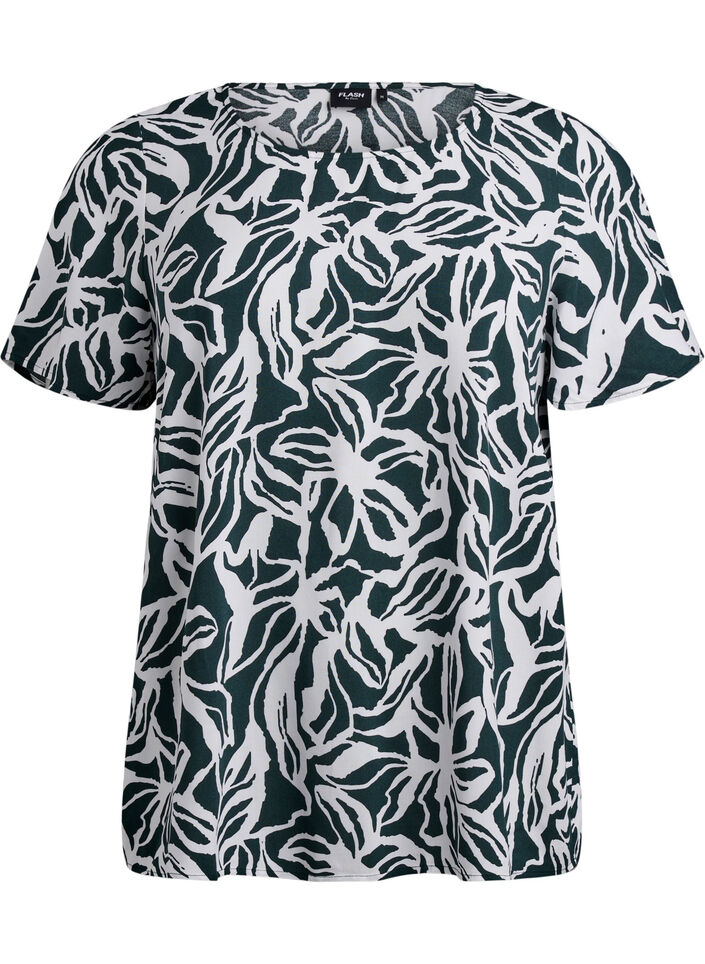 Kurzarmbluse aus Viskose mit Aufdruck, Gr&uuml;n, Packshot image number 0
