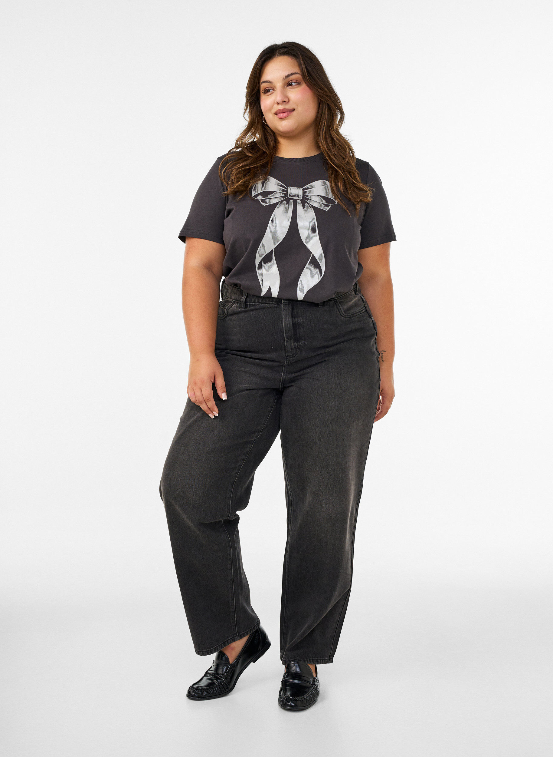 ZizziT-shirt en coton avec imprim&eacute; devant, Gris anthracite, Model image number 1
