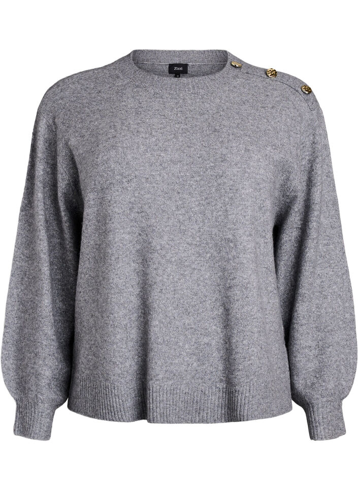 Strickbluse mit Knopfleiste, Grau, Packshot image number 0