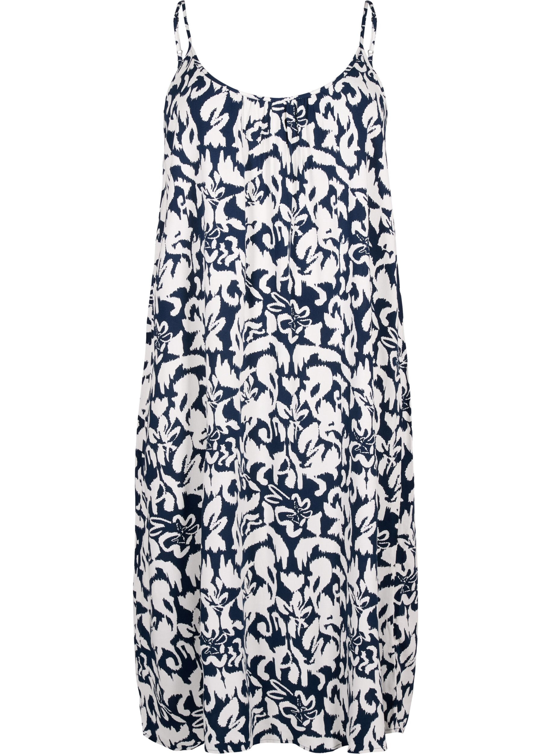 Zizzi Tr&auml;gerkleid aus Viskose mit Print, Navy Bl. Ethnic AOP, Packshot image number 0