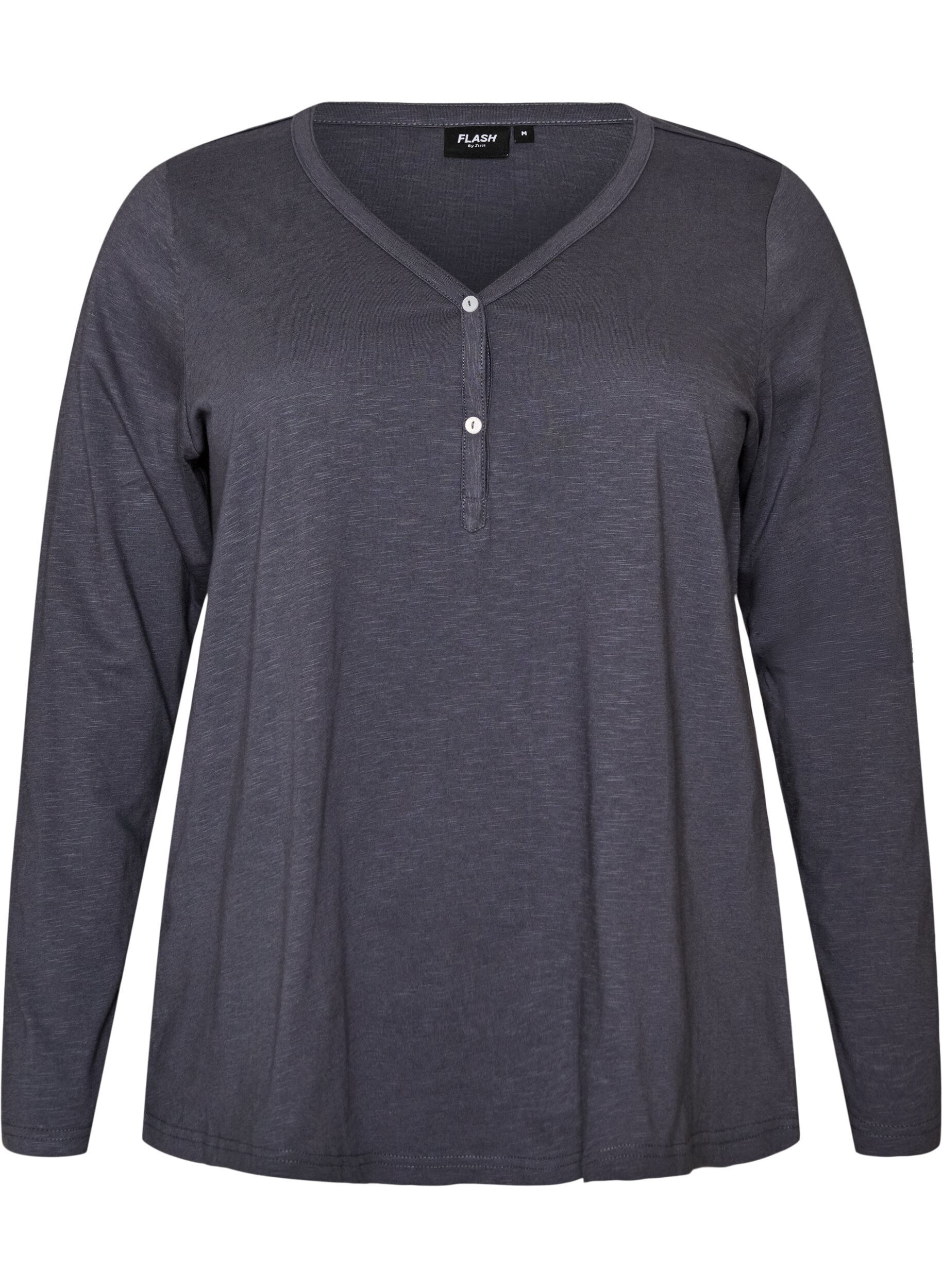 ZizziT-shirt &agrave; manches longues avec col V et boutons, Gris bleut&eacute;, Packshot image number 0