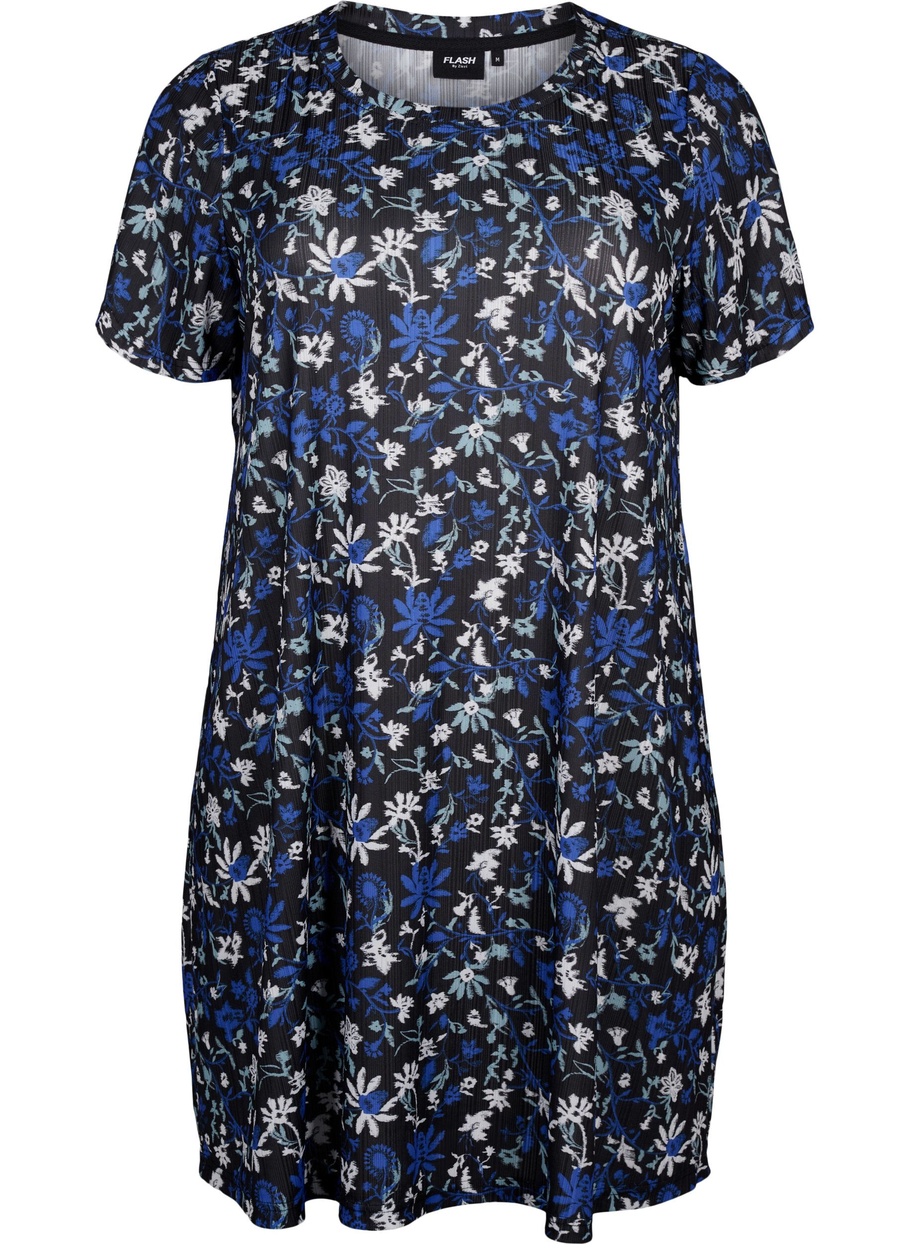 Zizzi FLASH &ndash; Robe &agrave; imprim&eacute; floral et manches courtes, Black Blue Green AOP, Packshot image number 0