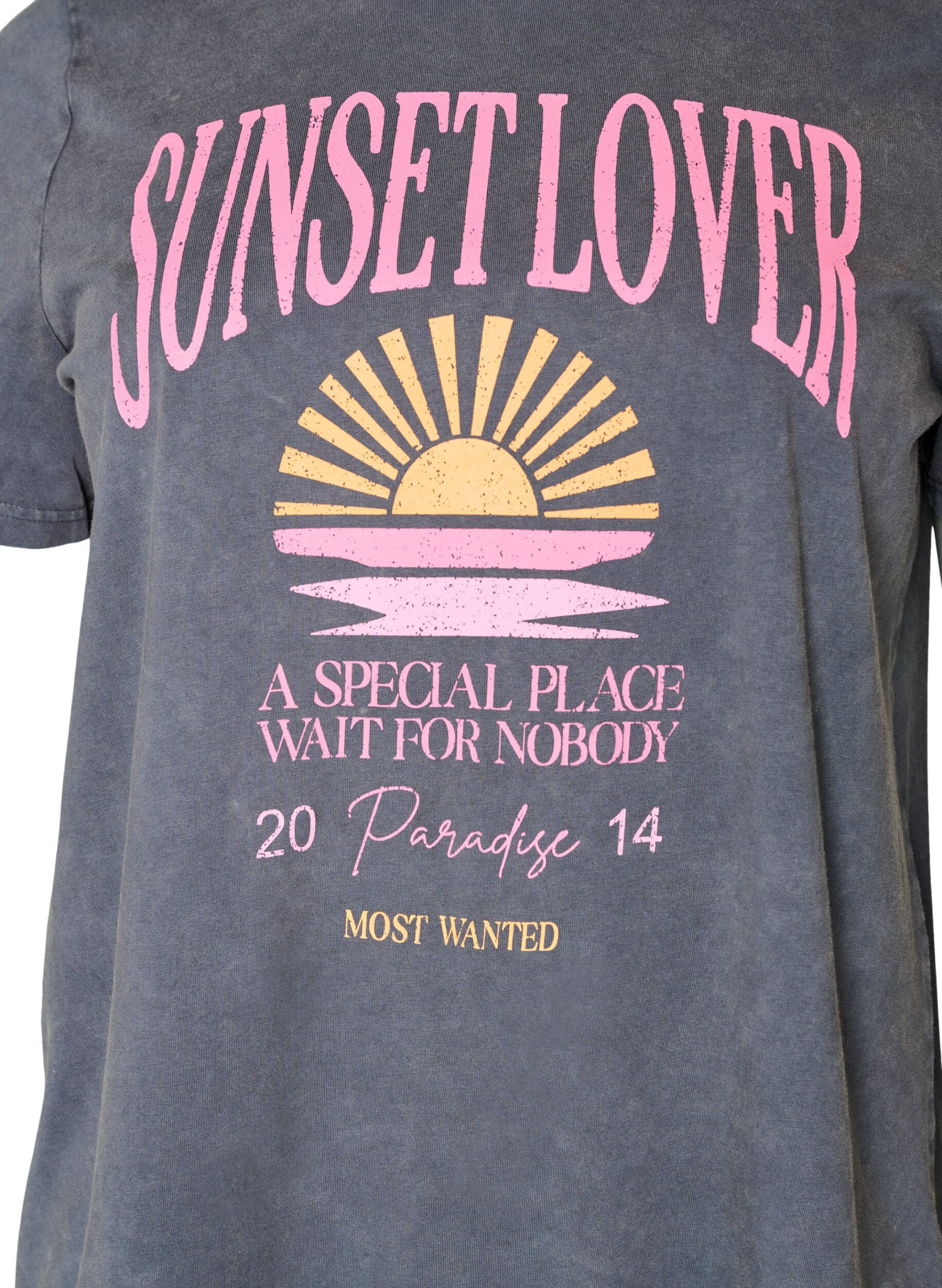 ZizziBaumwoll-T-Shirt mit Frontprint und gewaschener Optik, Grau, Packshot image number 2