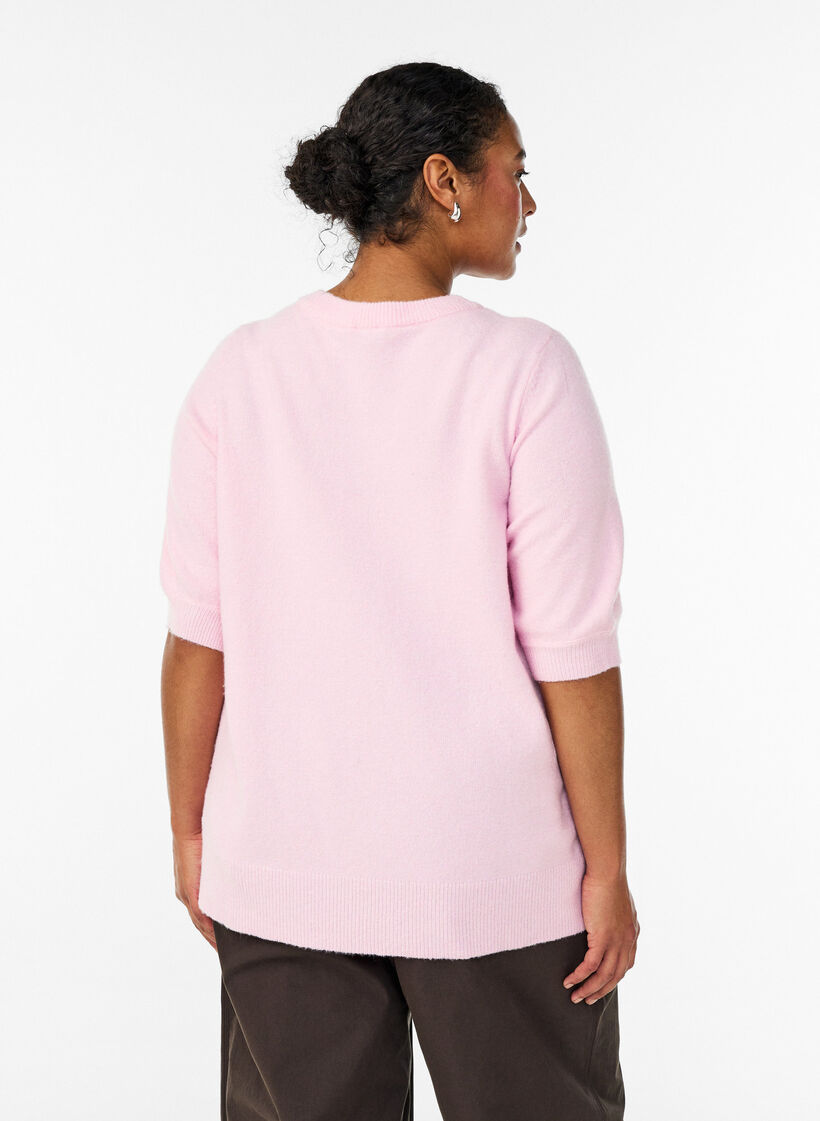 Bluse aus Strick mit kurzen Ärmeln, Pink, Model