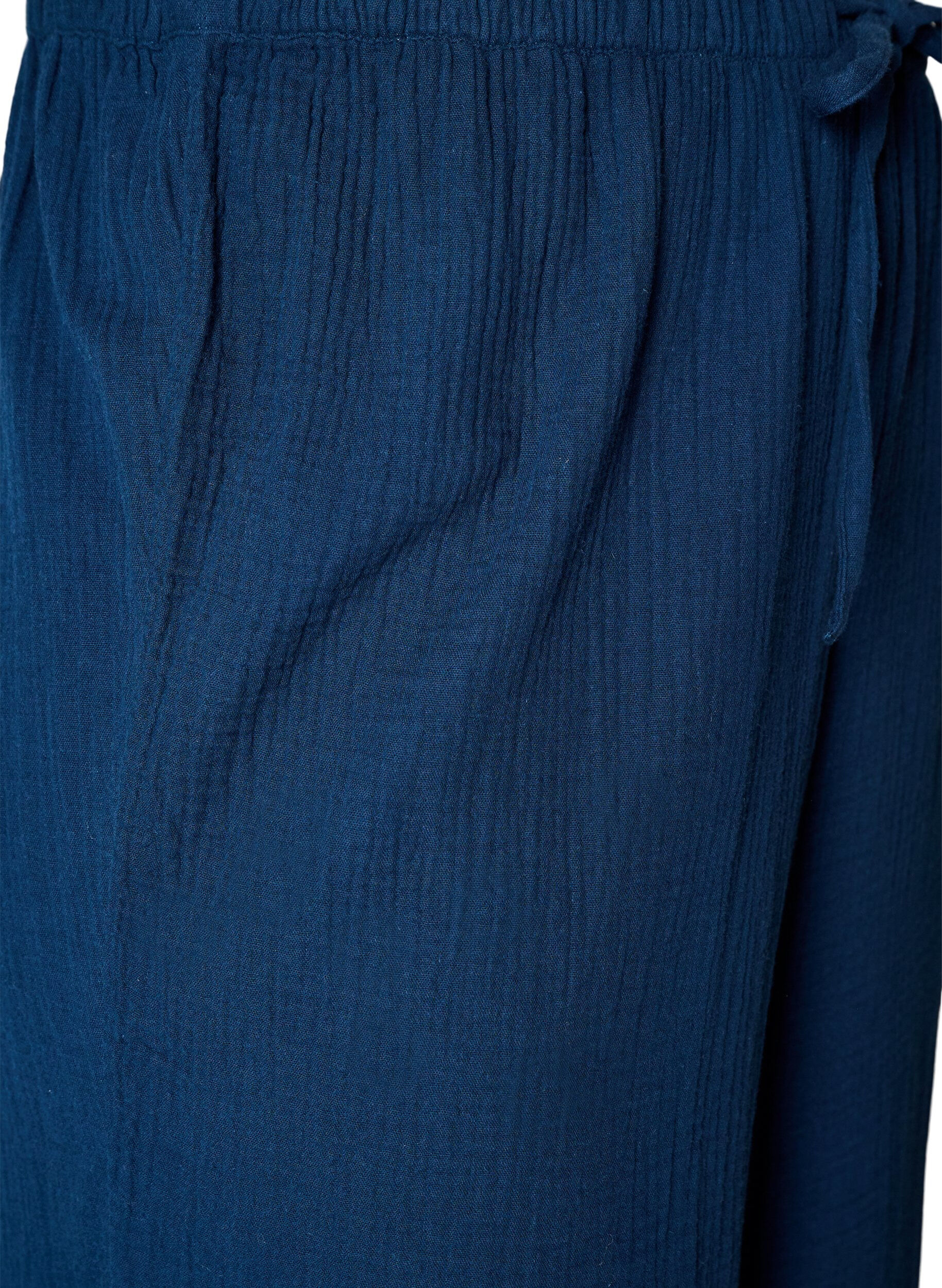 ZizziLockere Pyjamahose aus Baumwoll-Musselin, Blau, Packshot image number 3