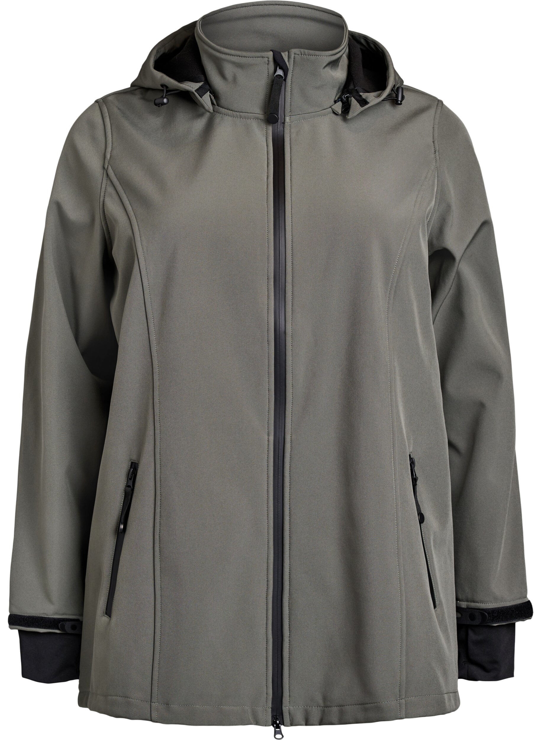 Zizzi Softshelljacke aus kurzem Schnitt mit abnehmbarer Kapuze, Grau, Packshot image number 0