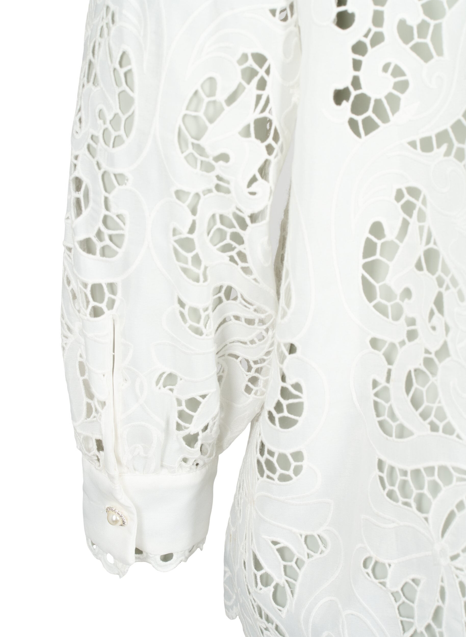 Zizzi Blouse fa&ccedil;on chemise &agrave; manches longues en dentelle, White, Packshot image number 3