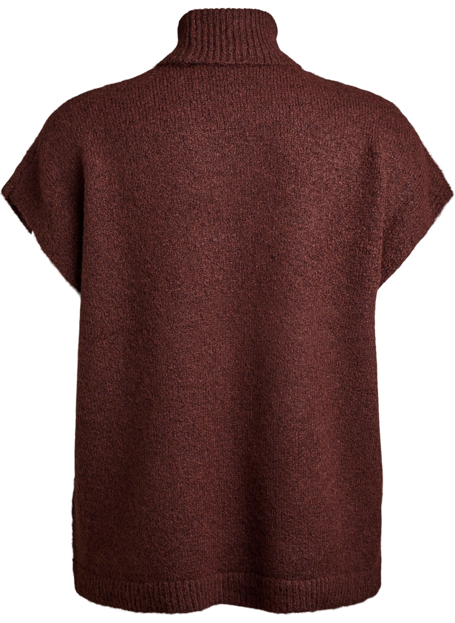 Zizzi &Auml;rmellose Strickweste mit Rollkragen, Braun, Packshot image number 1