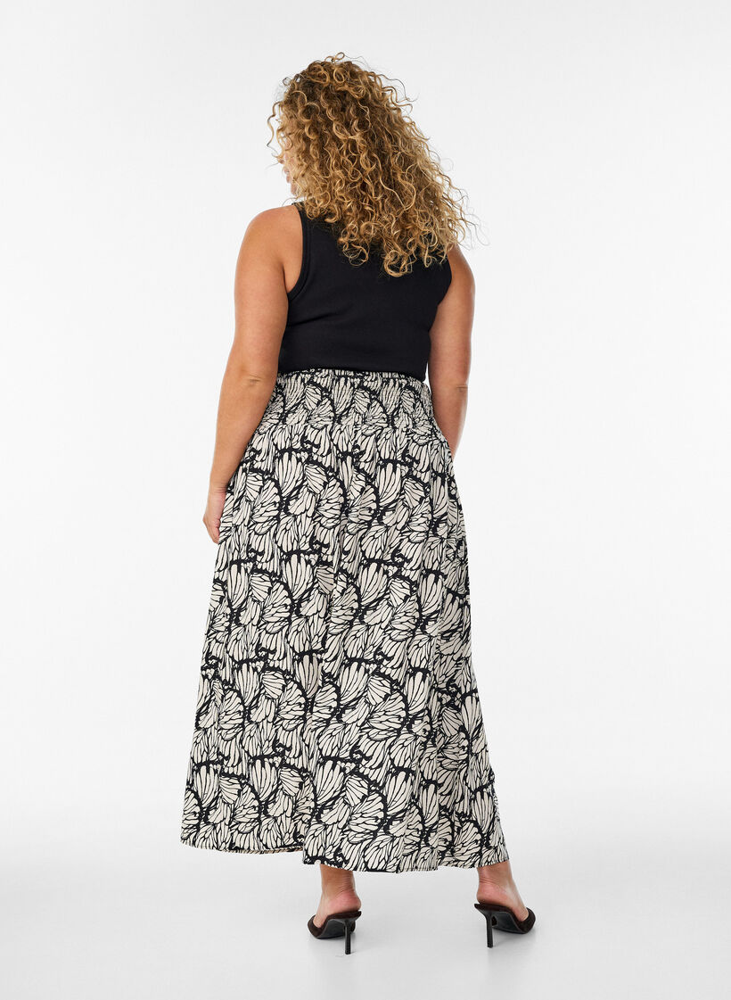 Jupe longue en viscose avec smocks, Noir, Model image number 1