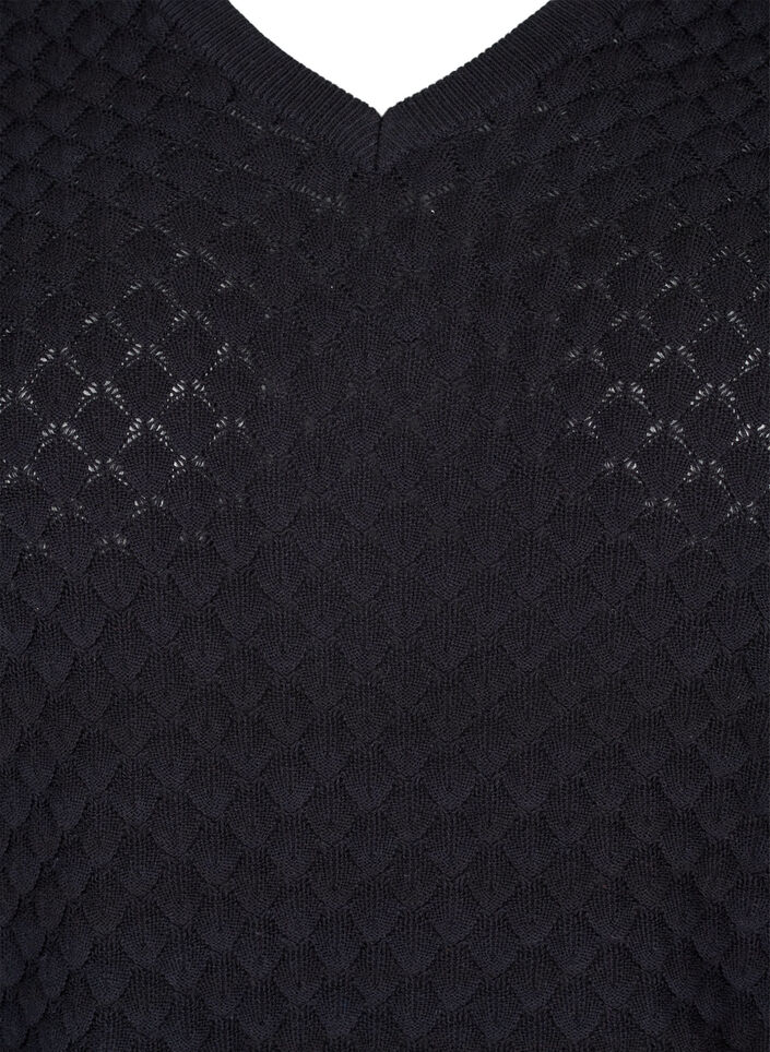 Pull en maille à motifs avec col en V, Black, Packshot image number 2