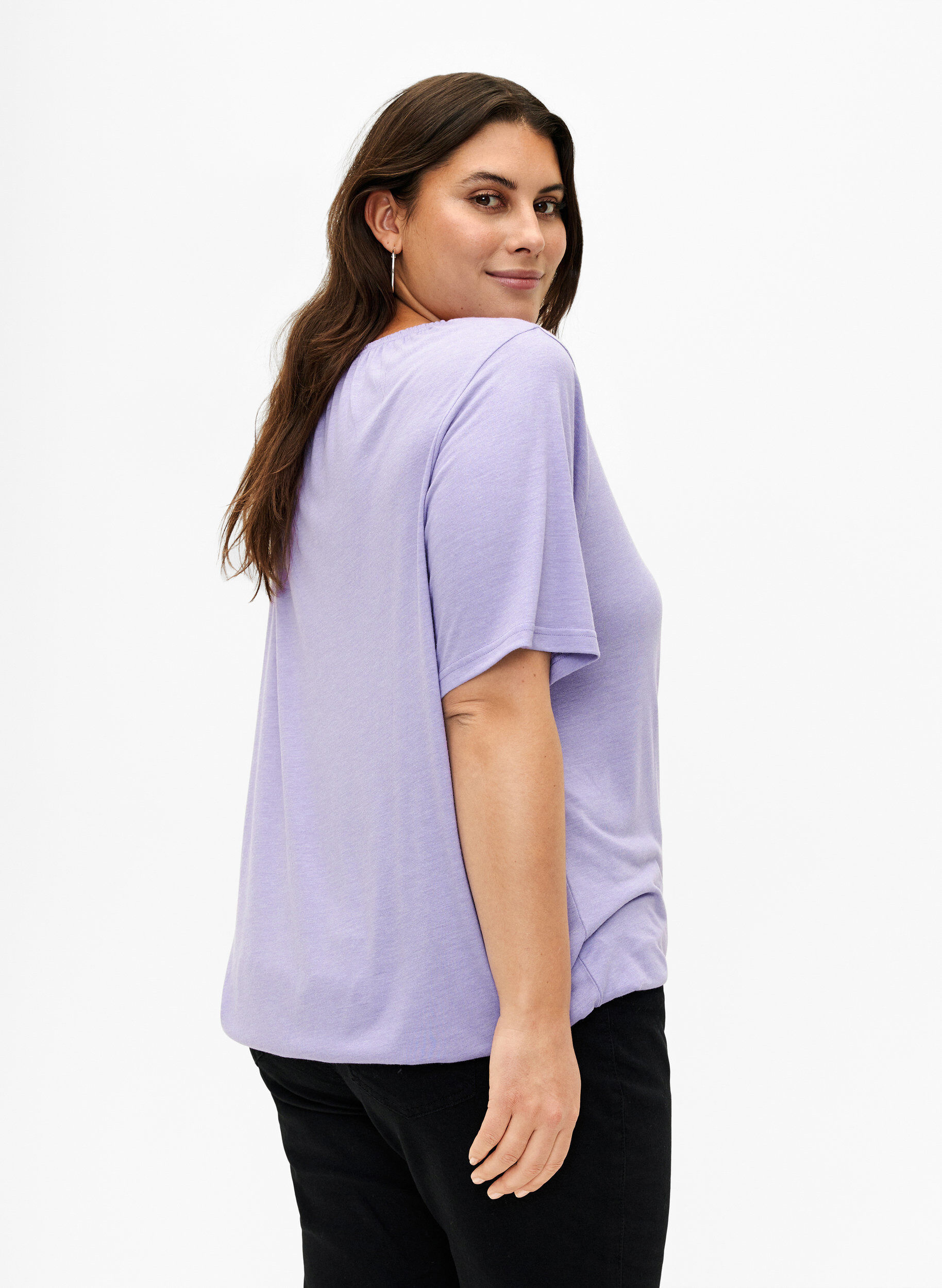 Zizzi Melange Bluse mit kurzen Pins, Violet Tulip Mel., Model image number 1