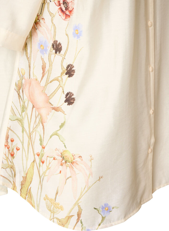 Bluse mit ellbogenlangen &Auml;rmeln und gebl&uuml;mten Details, Beige, Packshot image number 3