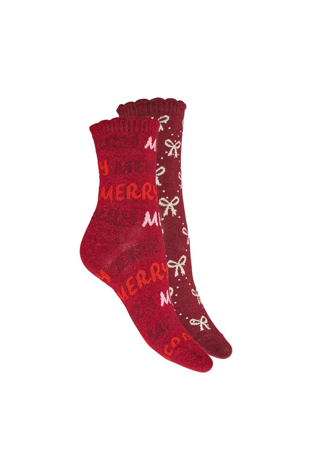 2er-Pack Weihnachtssocken, Rot, Packshot image number 1