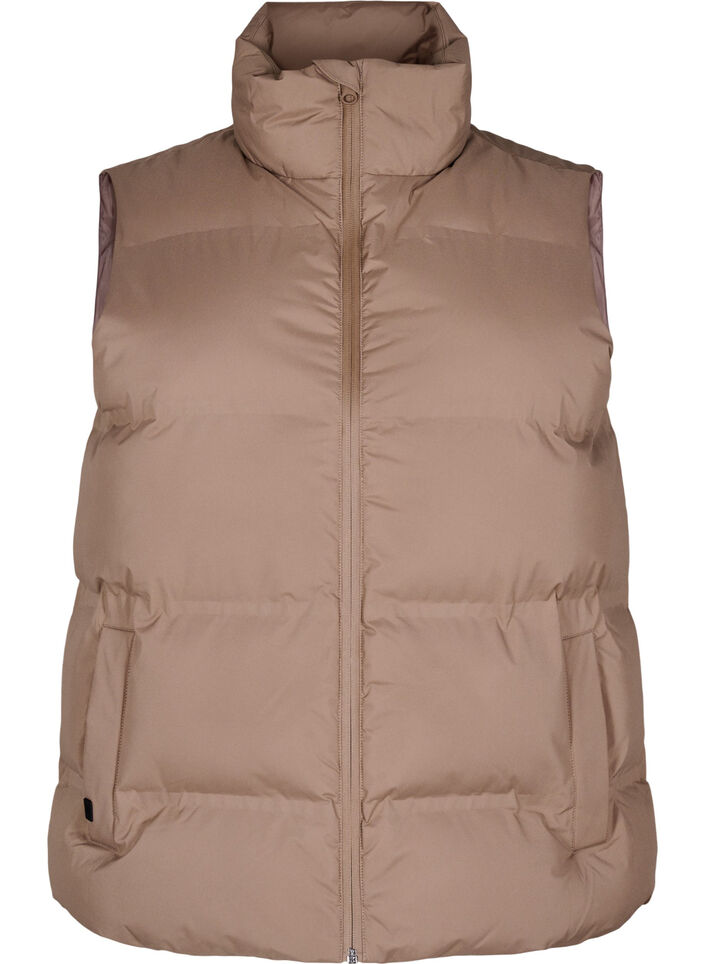 Doudoune sans manches courte avec col montant, Marron, Packshot image number 0