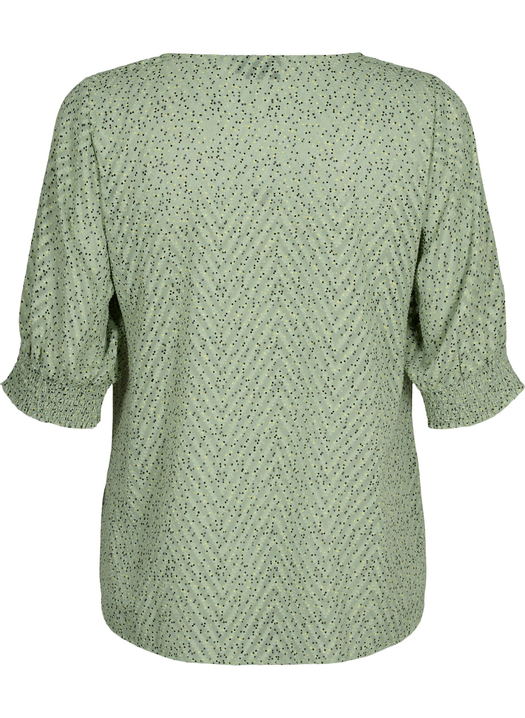 Zizzi Gepunktete Bluse mit kurzen &Auml;rmeln, Seagrass Dot, Packshot image number 1