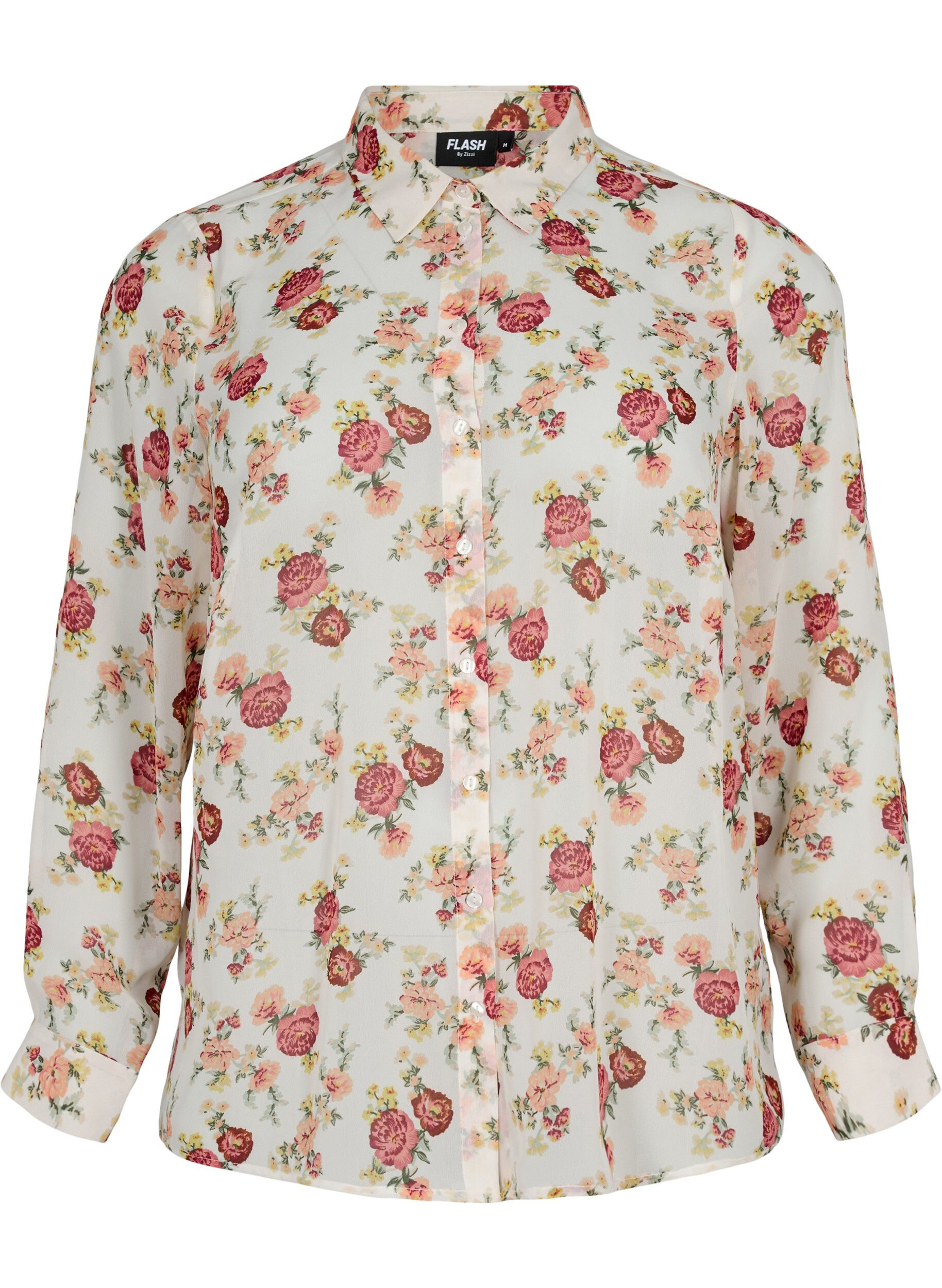 Zizzi FLASH - Chemise &agrave; manches longues avec imprim&eacute; floral, Off White Flower, Packshot image number 0