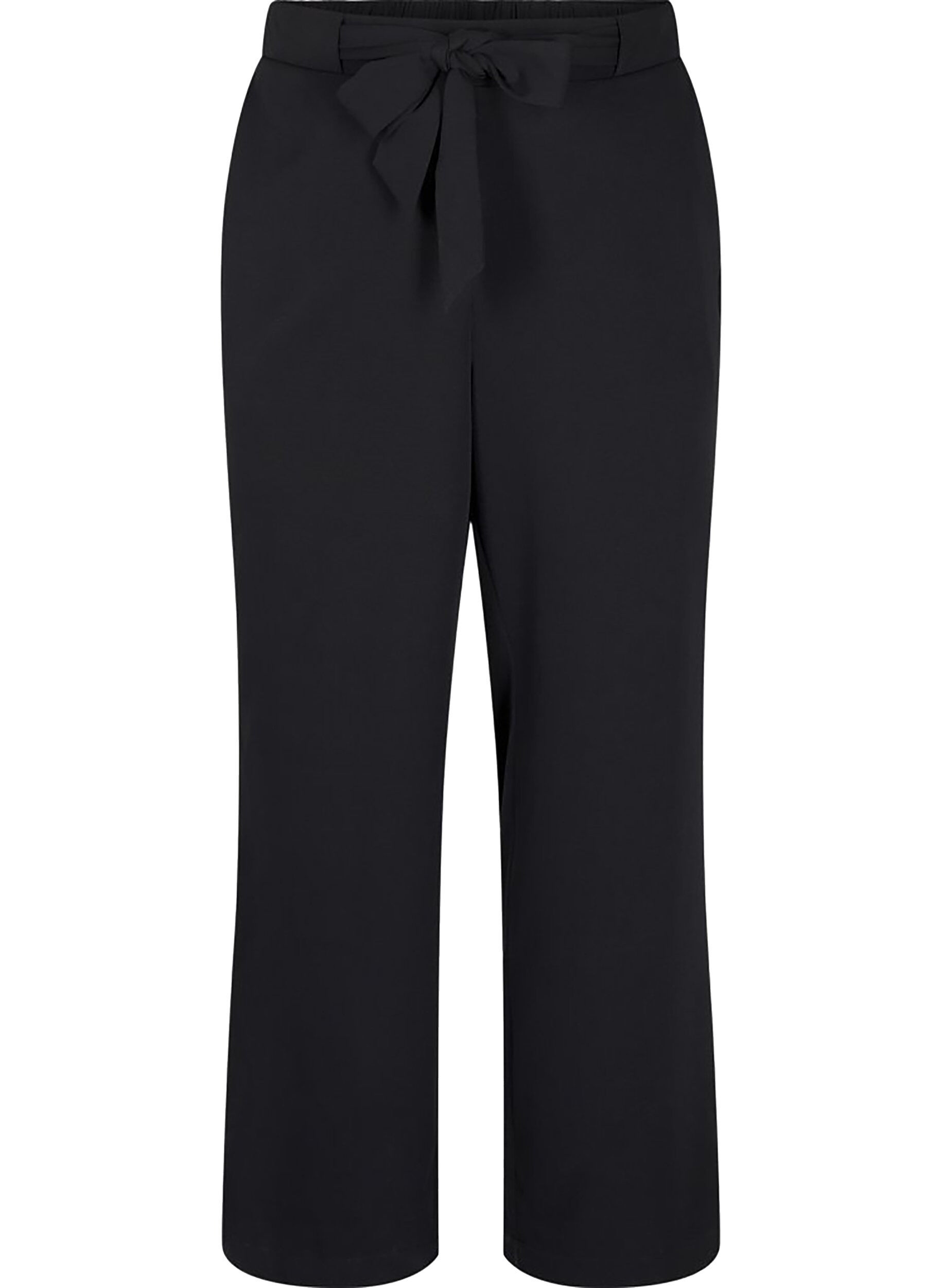 Zizzi Pantalons larges &agrave; taille haute et ceinture &agrave; nouer, Noir, Packshot image number 0
