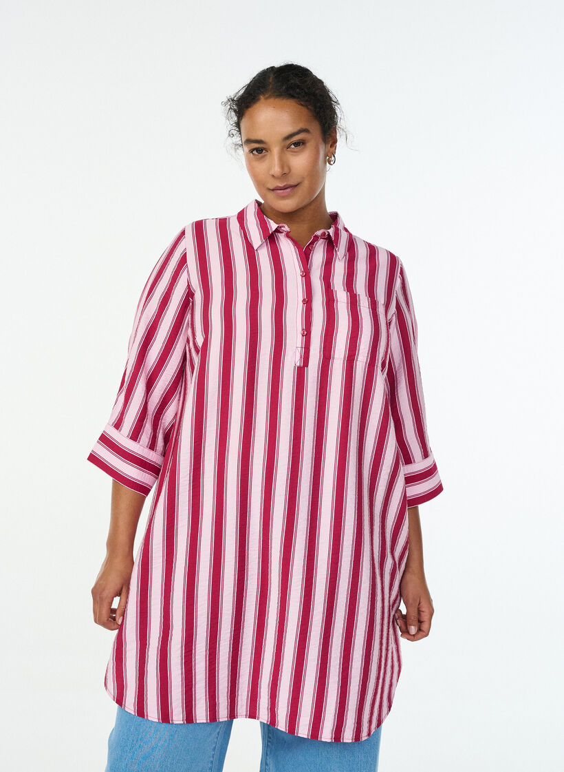 Robe courte avec col et poche poitrine, Rose, Model image number 0