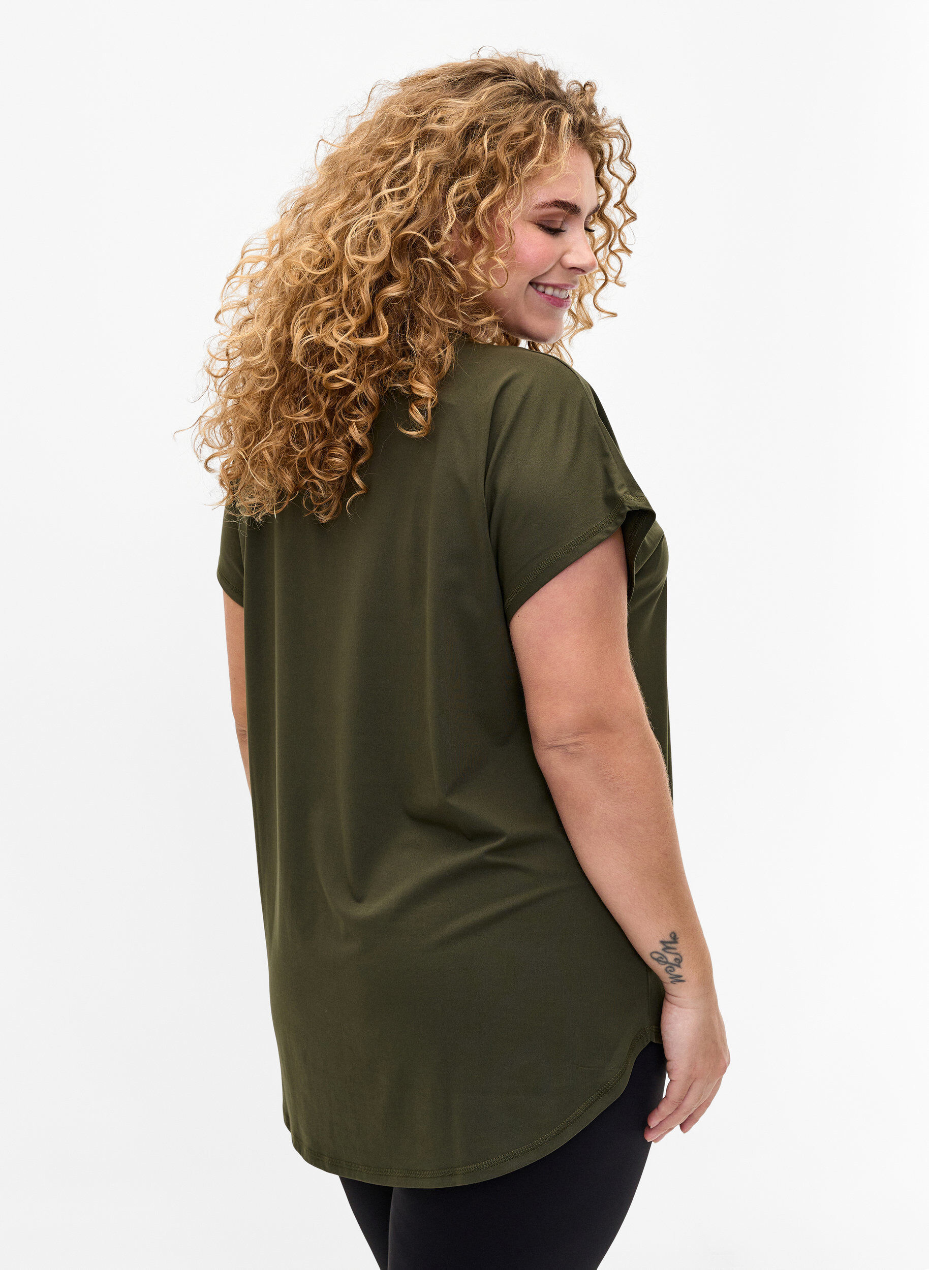 Zizzi T-shirt de sport avec col en V, Forest Night, Model image number 1